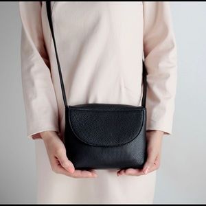 Handmade leather black crossbody bag purse